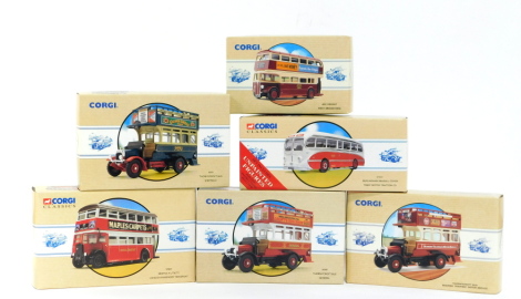 Corgi die cast Classic Public Transport models, to include an AEC Regent West Bridgeford., Trent Motor Traction Company., Birmingham Regal., and a London Passenger Transport Bristol K Utility, all boxed. (6)