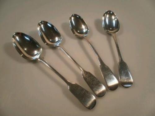 Three matching Victorian silver fiddle pattern serving spoons