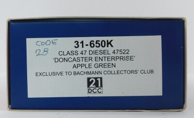 A Bachmann Branch Line OO gauge locomotive Class 47 diesel 47522 'Doncaster Enterprise', apple green, DCC, exclusive to Bachmann Collector's Club, 31-650K, boxed. - 2