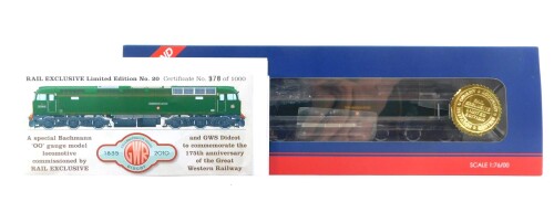 A Bachmann Branch Line OO gauge locomotive Class 57/6 Diesel No 57604 'Pendennis Castle', GWR175 green, produced for Rail Exclusive and Didcot Railway Centre, limited edition no 978/1000, with sound DCC, with certificate, boxed and outer boxed.