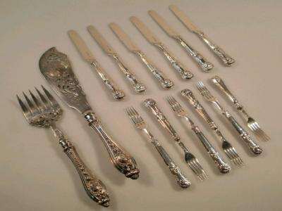 A set of six pairs of George VI silver Kings pattern dessert knives and