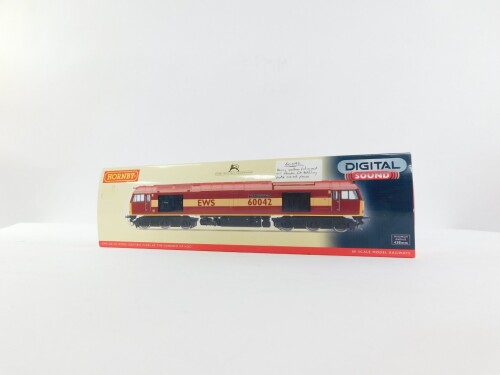 A Hornby OO gauge Diesel Electric Class 60 locomotive, EWS Co-Co, 'The Hundred of Hoo', 60042, DCC with sound (Decoder Fitted), R2899XS, boxed.