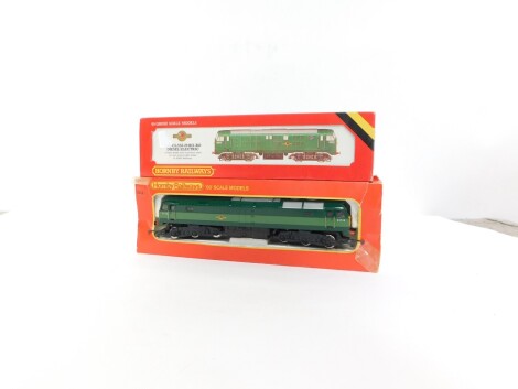 A Hornby OO gauge Class 29 Bo-Bo Diesel Electric locomotive, BR green livery, R080, together with a diesel locomotive, D1738, British Rail green livery, both boxed. (2)