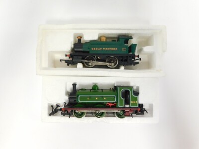 A Hornby OO gauge GNR Class J13 Saddle Tank locomotive, 0-6-0, green livery, R396, together with Great Western Tank locomotive, 101, 0-2-0, both boxed. (2) - 3