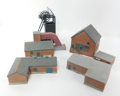 A Bachmann Scenecraft Colliery, five piece set, with blacksmiths, fan house, pit head lift, winding house, etc. (a quantity)