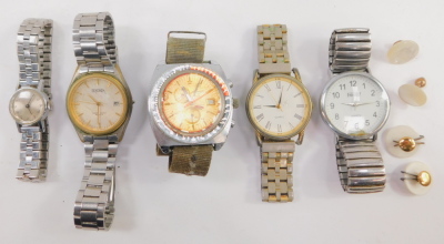 Gentlemen's and ladies' dress wristwatches, including a gent's Sicura chronograph wristwatch, Sekonda wristwatch and a lady's Timex wristwatch, together with gentleman's shirt studs. (a quantity) - 2