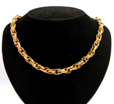 A heavy multi length curb link chain, with various curb links of hammered design, yellow metal, stamped 375, with single clasp, 46cm long, 39.2g. - 2