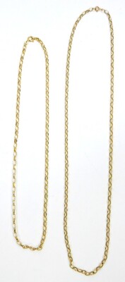 Two curb link necklaces, each yellow metal stamped 375, one 44cm long the other 56cm long, 12.6g. (2) - 2