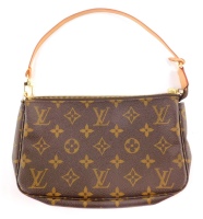 A Louis Vuitton monogram canvas Pochette handbag, with detachable tan leather strap and zip central compartment, stamped Louis Vuitton Paris made in Spain, with dustbag, 13cm high, 21cm wide, 2.5cm deep.