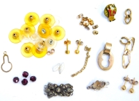 Various jewellery and effects, to include scrap 9ct gold studs, butterfly backs, part watch chains, links, pendants etc., the weighable yellow metal 4.6g, together with various silver jewellery clasps, earring safety backs, bare pain, beads (a quantity).