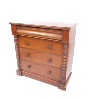 A Victorian mahogany Scottish chest, with a cushion drawer over three long graduated drawers, raised on a plinth base, 111cm high, 109cm wide, 50cm deep.