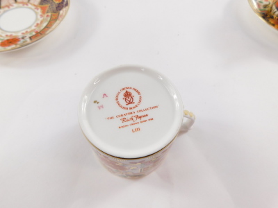 A Royal Crown Derby Imari porcelain part coffee service decorated in The Curator's pattern, comprising coffee pot, cream jug, sucrier, sixc offfee cans and saucers. - 4