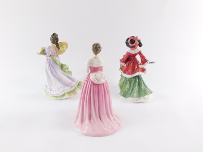 Three Royal Doulton figures, comprising Summertime HN3478, Camilla HN4220, and Wintertime HN3622. - 2