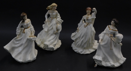 Four Royal Doulton Figures, modelled as Spring Morning HN3725, Summer Breeze HN3724, Au Revoir HN3723, and Free Spirit HN3728.