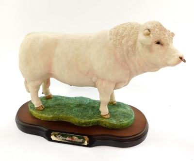 A Naturecraft figure modelled as a Charolais Bull, Best of Breed, limited edition 590/2000, on an oval base.