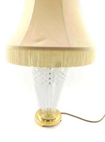 A Waterford crystal Belline table lamp, with brass mounts and shade, 69cm high.