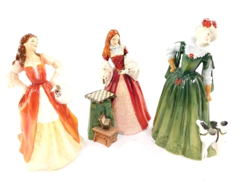 Three Royal Doulton figures, comprising Anne of Denmark HN4266, Princesss Elizabeth HN3682, and Moll Flanders HN3849.