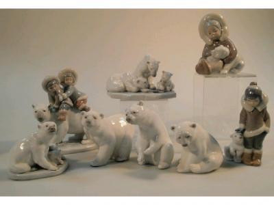 A collection of Lladro Eskimo and polar bear figures and figure