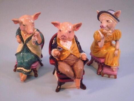 A set of three Royal Stratford porcelain limited edition figures of pigs