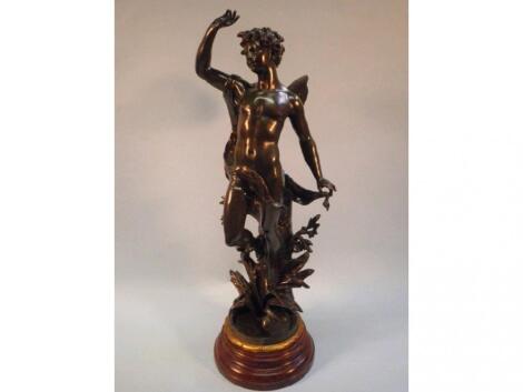 After Bruchon, a green patented spelter figure entitled "Le Reveil Du Zephir",