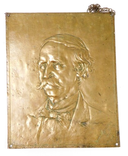 After Howard Kretschmar Sculz (1845-1933). A cast metal hanging plaque by the Henry Bonnard Bronze Company, dated 1887 depicting gentleman in bow tie, 47cm x 38cm.