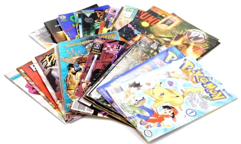 A group of comics, to include Pokemon Pikachu Shots Back 1, Pokemon The First Movie by Viz Comics, Majestic Legacy issue 0 and issue 1, Maximum Press Avengelyne Profit, Terry Moore Lady Supreme, Dark Side, Glory and Priest, Topps Comics Xena Warrior Princ