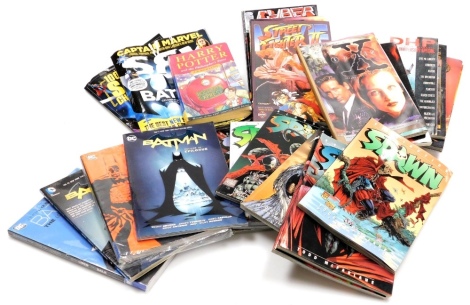 A group of Marvel DC and other collectors comics and volumes, to include DC Batman vol 10 and epilogue, Batman Haunted Night, Batman vol 4, Batman The Long Halloween, Spawn Retribution, Revelation, Creation, Accession, Blood Feud, Sanction, Angela and Con