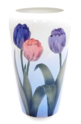 A Bing & Grondahl porcelain vase, decorated with two purple and one pink tulip, with B & G mark to underside and numbered 440-5450 AK, 28cm high.