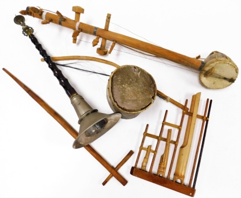 A group of various instruments, to include pan pipes, ravanahatha, etc. (a quantity)