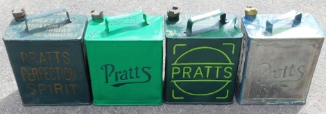 Four Pratts oil cans, later painted.