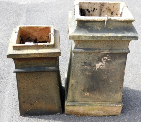 Two stone box design chimney pot, 68cm high and 55cm high.