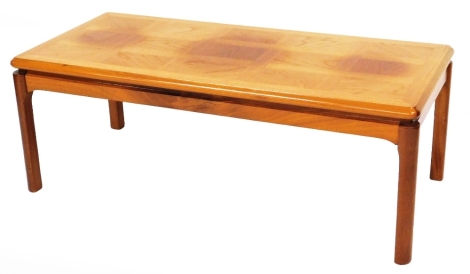 A Nathan teak coffee table, with parquetry top, 42cm high, 113cm wide, 52cm deep.