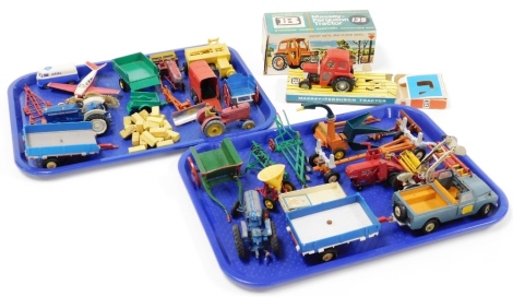 Various die cast toys, to include a Massey Ferguson tractor 135, various Massey Ferguson agricultural vehicles, forage harvesters, etc. (2 trays and a box)