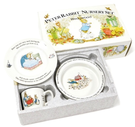 A Wedgwood Peter Rabbit nursery set, boxed, comprising cup and plate.