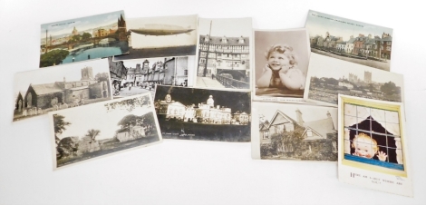 A group of black and white postcards, of various scenes to include London, Carlisle, coloured print of child, The Cattle Marked Lincoln, Albert Bridge, Hawick, various Lincoln scenes, air balloon, etc. (a quantity)