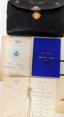 Masonic ephemera, to include the Metham Lodge number 1205 carry case, with Masonic regalia apron, a portrait, Phoenix Lodge installation certificate for 1912, The Bylaws of Metham Lodge 1904, and Lodge registration papers. (a quantity) - 4