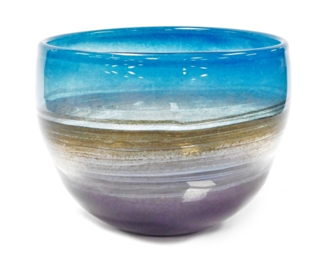 A Murano style ocean bowl, on a striped blue and purple decoration, retail price £125, 21cm high, 26cm diameter.