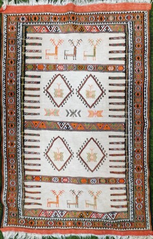 An Iranian kilim rug, on a cream weave design with medallion borders, with deers and medallions and tassel ends, 153cm x 88cm.