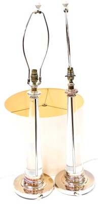 A pair of modern rose silvered finished table lamps, with a cut glass base, 84cm high.