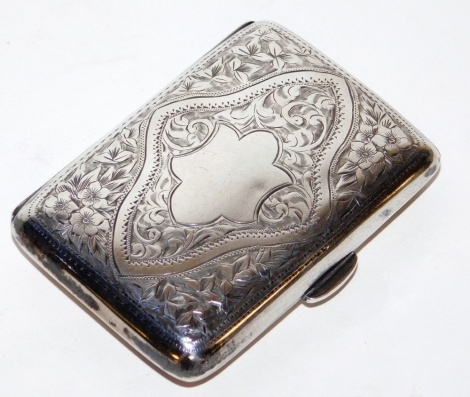 An Edward VII silver cigarette case, engine turned scrolls decoration, Birmingham 1908, 2oz.