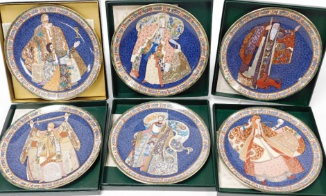 Six Minton Ehurian Legend collectors plates, numbered 459, 892, 795, 841, 848 and 736, boxed.