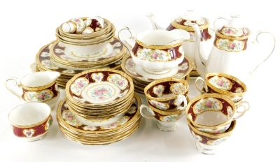 A Royal Albert Lady Hamilton pattern part tea and dinner service, to include teapot and cover, dinner plates, etc.