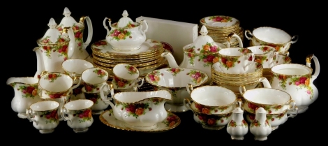 A Royal Albert Old Country Roses pattern part tea and dinner service, etc., to include coffee pots, teapot, dinner plates, etc.