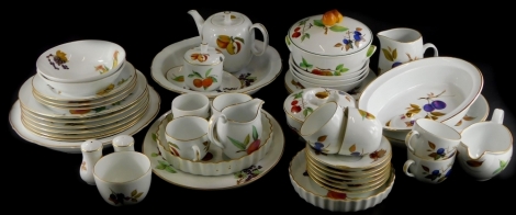 A Royal Worcester Evesham pattern part tea and dinner service, to include tureen and cover, bowls, preserve jar and cover, teapot, etc.