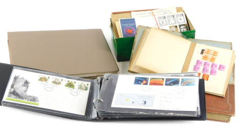 A quantity of stamps, to include some first day covers, stamps in albums, on envelopes, stock books, etc.