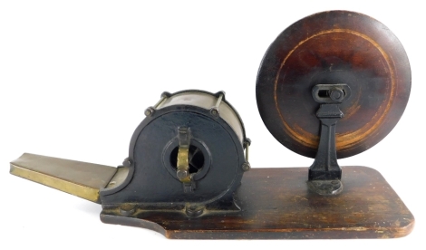 A set of 19thC brass iron and pine mechanical bellows, (AF), 62cm long.