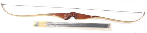 A Marksman Products Sherwood Forest bow craft archery bow, stamped Forest Rangers and various arrows.