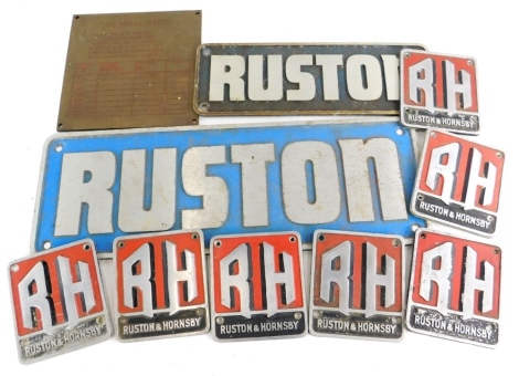 A collection of Ruston engineering or boiler plaques, various sizes and metals.