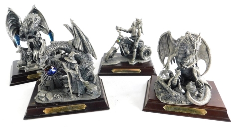 Four limited edition cast pewter Myth and Magic figures, to include Dragon of the East, The Dragons Nursery, The Dragon Throne and The Triker.