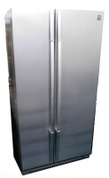 A Daewoo silver fridge freezer.